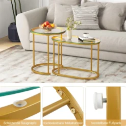 Modernes Kaffeetisch-Set mit Robustem Metallrahmen Runder & Ovaler Beistelltisch Gold