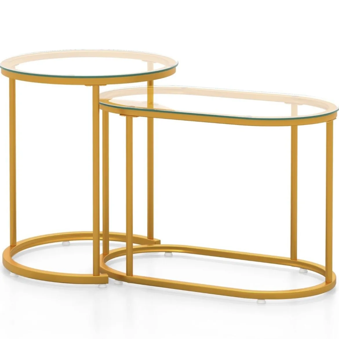 Modernes Kaffeetisch-Set mit Robustem Metallrahmen Runder & Ovaler Beistelltisch Gold