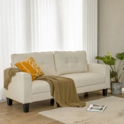 Modernes Sofa für 2-3 Personen mit 2 Abnehmbaren Rückenkissen 202 x 75 x 94 cm Beige