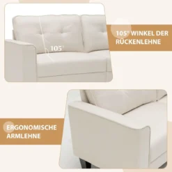 Modernes Sofa für 2-3 Personen mit 2 Abnehmbaren Rückenkissen 202 x 75 x 94 cm Beige