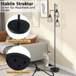 Moderne Stehlampe 169 cm industrielle Standleuchte mit 3 Lampenschirmen 25 x 168 cm Schwarz