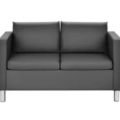 Modernes Zweisitzer-Sofa Kunstleder-Sofa mit weichem Kissen und Kautschukholzbeinen für Zuhause und Büro grau