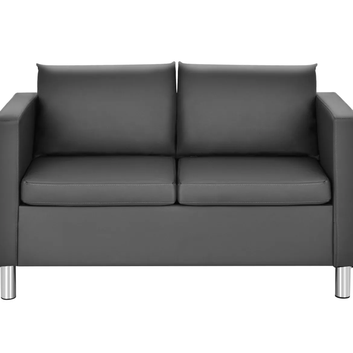 Modernes Zweisitzer-Sofa Kunstleder-Sofa mit weichem Kissen und Kautschukholzbeinen für Zuhause und Büro grau