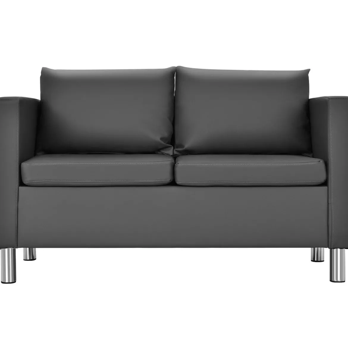 Modernes Zweisitzer-Sofa Kunstleder-Sofa mit weichem Kissen und Kautschukholzbeinen für Zuhause und Büro grau