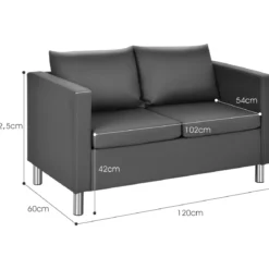 Modernes Zweisitzer-Sofa Kunstleder-Sofa mit weichem Kissen und Kautschukholzbeinen für Zuhause und Büro grau