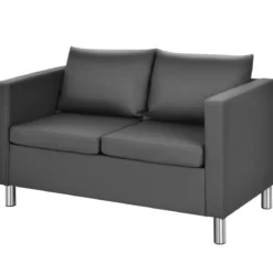 Modernes Zweisitzer-Sofa Kunstleder-Sofa mit weichem Kissen und Kautschukholzbeinen für Zuhause und Büro grau