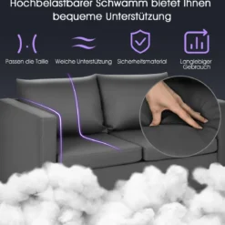 Modernes Zweisitzer-Sofa Kunstleder-Sofa mit weichem Kissen und Kautschukholzbeinen für Zuhause und Büro grau
