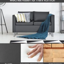Modernes Zweisitzer-Sofa Kunstleder-Sofa mit weichem Kissen und Kautschukholzbeinen für Zuhause und Büro grau