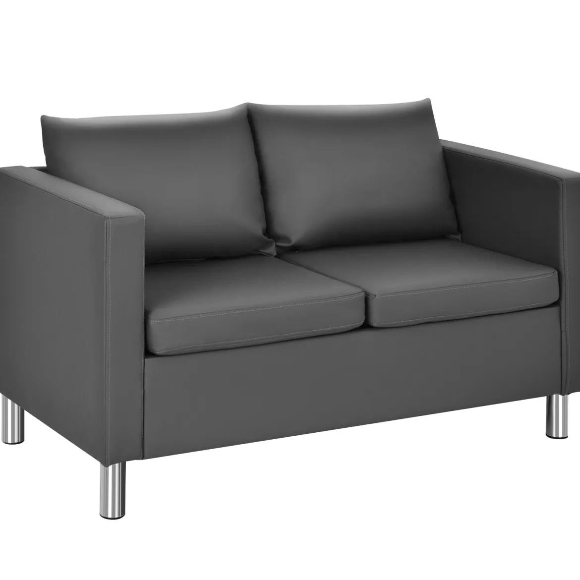 Modernes Zweisitzer-Sofa Kunstleder-Sofa mit weichem Kissen und Kautschukholzbeinen für Zuhause und Büro grau
