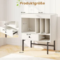 Modern Plattenspieler Ständer Vinylschrank mit Albumhaltern & Schublade Beistellschrank Weiß