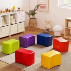 Modulare Hocker für Kinder 6 Schmetterlingshocker mit abnehmbarem Bezug aus Kunstleder Bunt