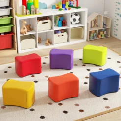 Modulare Hocker für Kinder 6 Schmetterlingshocker mit abnehmbarem Bezug aus Kunstleder Bunt