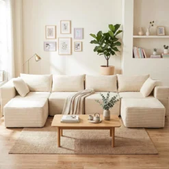 Modulares Cordsofa U-Form/L-Form Modernes Ecksofa mit Abnehmbarem Bezug 333 × 150 × 58 cm