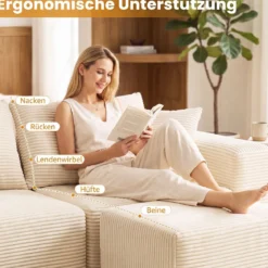 Modulares Cordsofa U-Form/L-Form Modernes Ecksofa mit Abnehmbarem Bezug 333 × 150 × 58 cm
