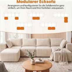 Modulares Cordsofa U-Form/L-Form Modernes Ecksofa mit Abnehmbarem Bezug 333 × 150 × 58 cm