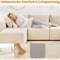 Modulares Cordsofa U-Form/L-Form Modernes Ecksofa mit Abnehmbarem Bezug 333 × 150 × 58 cm