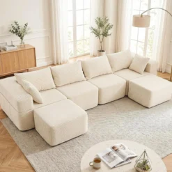 Modulares Cordsofa U-Form/L-Form Modernes Ecksofa mit Abnehmbarem Bezug 333 × 150 × 58 cm