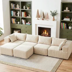 Modulares Cordsofa U-Form/L-Form Modernes Ecksofa mit Abnehmbarem Bezug 333 × 150 × 58 cm