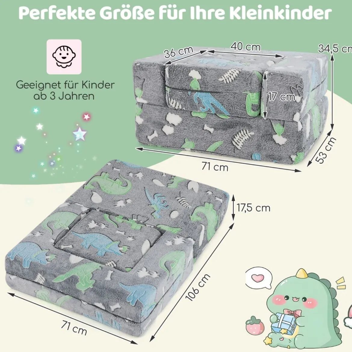 Modulares Kindersofa im Dunkeln leuchtendes Spielsofa Modulsofa 71 x 53 x 34,5 cm