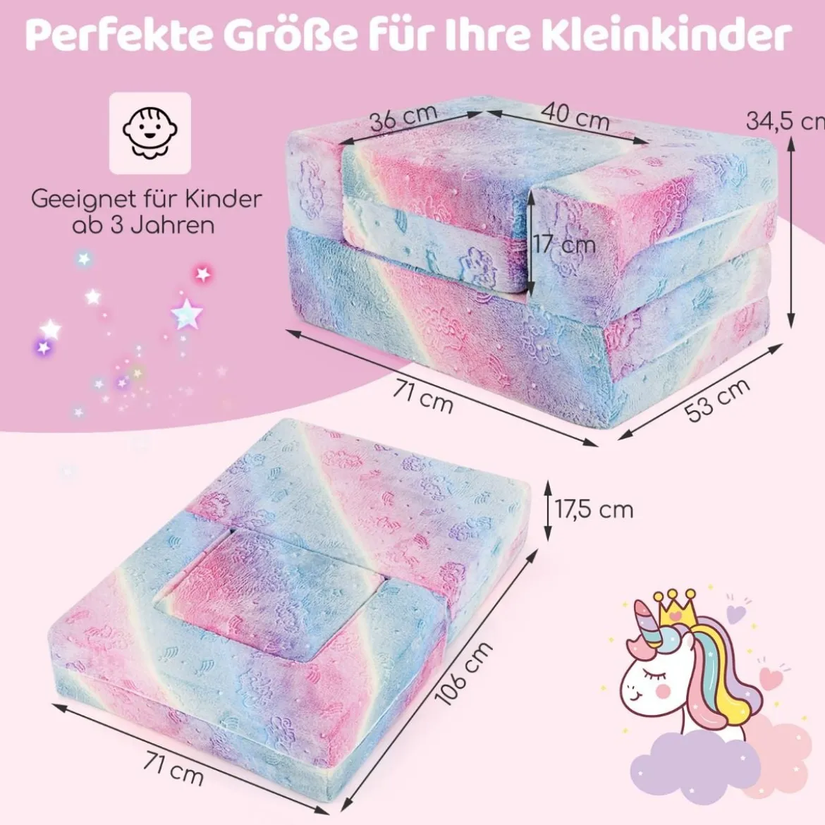 Modulares Kindersofa im Dunkeln leuchtendes Spielsofa Modulsofa 71 x 53 x 34,5 cm