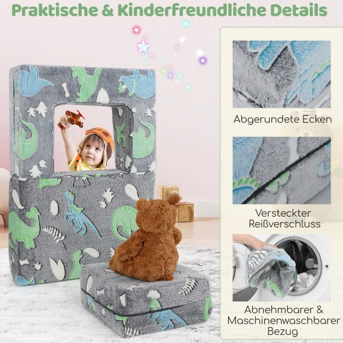 Modulares Kindersofa im Dunkeln leuchtendes Spielsofa Modulsofa 71 x 53 x 34,5 cm