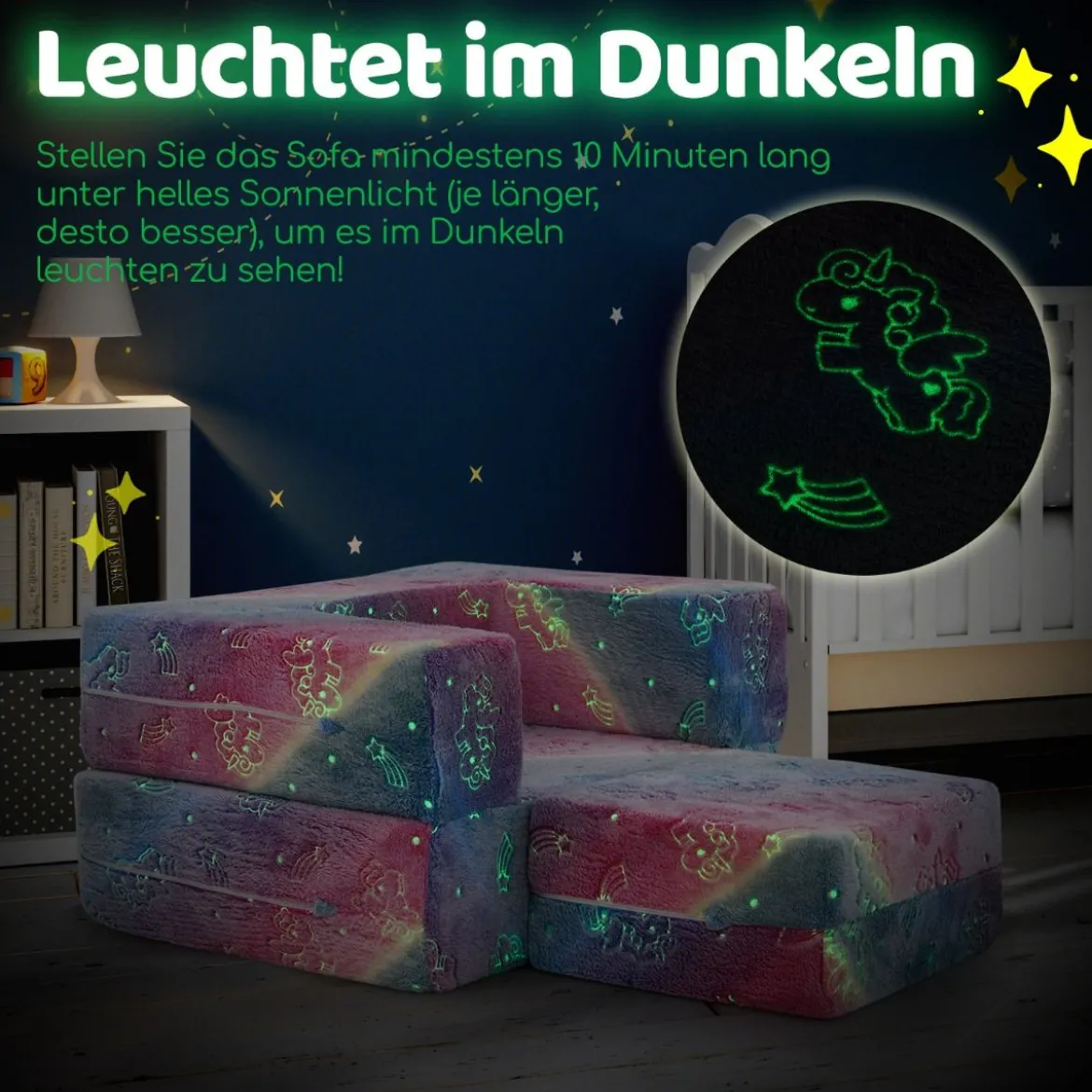 Modulares Kindersofa im Dunkeln leuchtendes Spielsofa Modulsofa 71 x 53 x 34,5 cm
