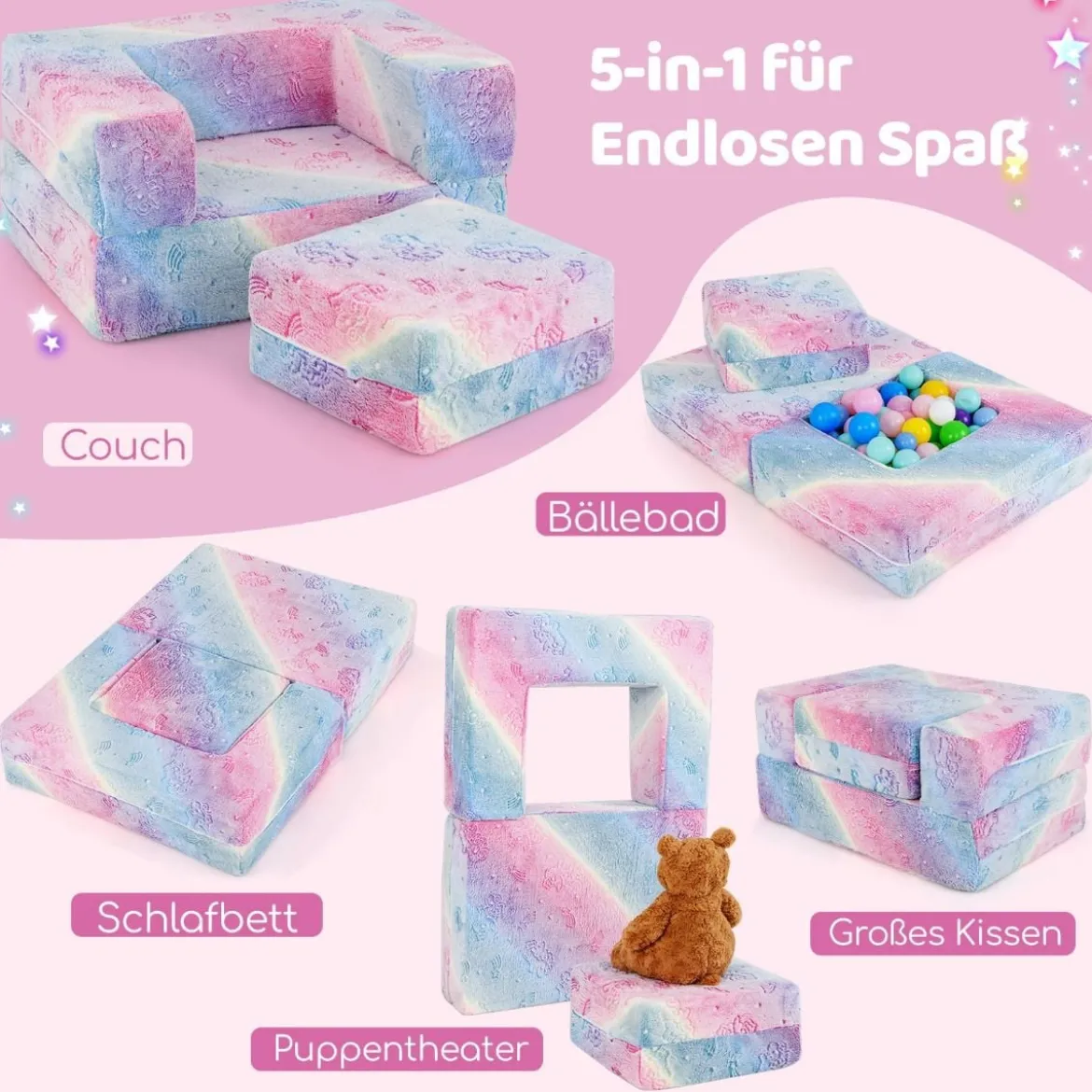 Modulares Kindersofa im Dunkeln leuchtendes Spielsofa Modulsofa 71 x 53 x 34,5 cm