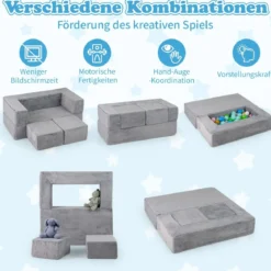 Modulares Kindersofa Spielsofa aus Schaumstoff mit abnehmbarem Plüschbezug Grau