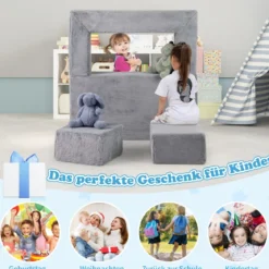 Modulares Kindersofa Spielsofa aus Schaumstoff mit abnehmbarem Plüschbezug Grau