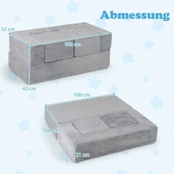 Modulares Kindersofa Spielsofa aus Schaumstoff mit abnehmbarem Plüschbezug Grau