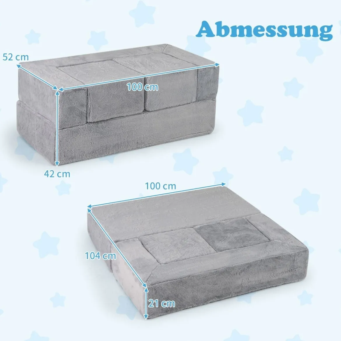 Modulares Kindersofa Spielsofa aus Schaumstoff mit abnehmbarem Plüschbezug Grau