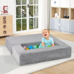 Modulares Kindersofa Spielsofa aus Schaumstoff mit abnehmbarem Plüschbezug Grau