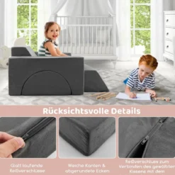 Modulares Kindersofa Spielsofa Modulsofa mit abnehmbarem Bezug 105,5 x 101 x 48 cm Grau