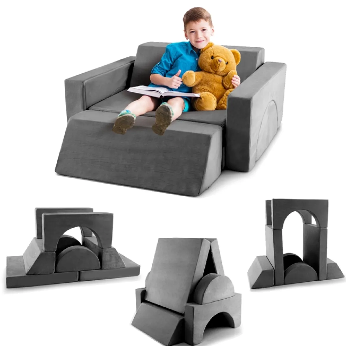 Modulares Kindersofa Spielsofa Modulsofa mit abnehmbarem Bezug 105,5 x 101 x 48 cm Grau