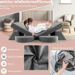 Modulares Kindersofa Spielsofa Modulsofa mit abnehmbarem Bezug 105,5 x 101 x 48 cm Grau