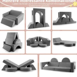 Modulares Kindersofa Spielsofa Modulsofa mit abnehmbarem Bezug 105,5 x 101 x 48 cm Grau