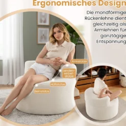 Mondförmiger Einzelsofa mit Weichem Teddyfleece Füllung & Gewölbter Rückenlehne Sitzsackstuhl Beige