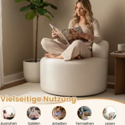 Mondförmiger Einzelsofa mit Weichem Teddyfleece Füllung & Gewölbter Rückenlehne Sitzsackstuhl Beige