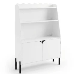 Montessori Kinderregal aus Holz mit 3 Offenen Fächern und 2 Türen 80 x 30 x 121 cm Weiß