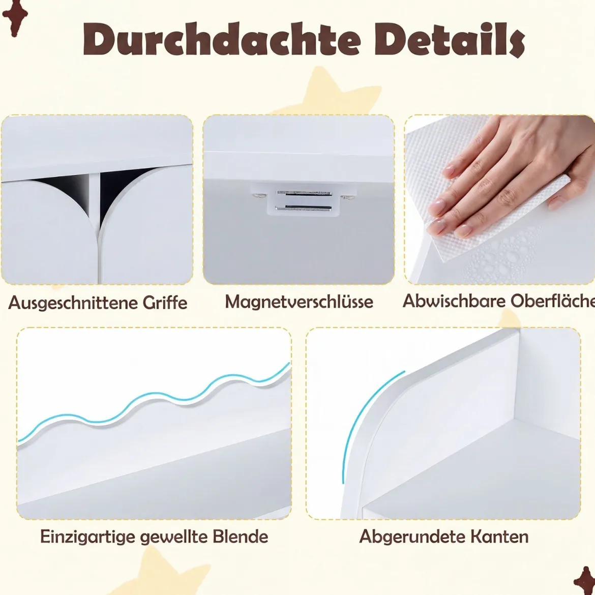Montessori Kinderregal aus Holz mit 3 Offenen Fächern und 2 Türen 80 x 30 x 121 cm Weiß
