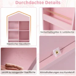 Montessori Kinderregal 116cm Bücherregal Kinder Holz & Spielzeugaufbewahrung Rosa