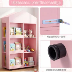 Montessori Kinderregal 116cm Bücherregal Kinder Holz & Spielzeugaufbewahrung Rosa