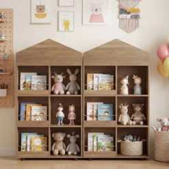 Montessori Kinderregal 116cm Bücherregal Kinder Holz & Spielzeugaufbewahrung Natur