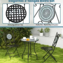 Mosaik Gartentisch Mosaiktisch Rund Bistrotisch Terrassentisch 60 x 60 x 72 cm