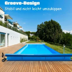 6,4 m Poolabdeckungs-Set mit Handkurbel und Rädern Pool Aufroller aus Aluminium Silber