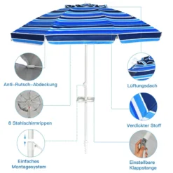 2,2 M Strandschirm UPF50 + Sonnenschutz Tragbarer Sonnenschirm Terrassenschirm
