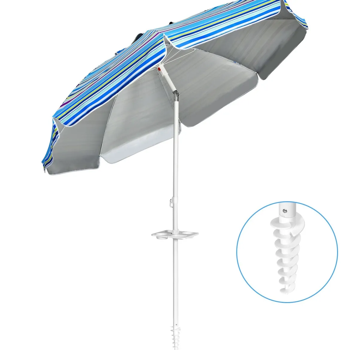 2,2 M Strandschirm UPF50 + Sonnenschutz Tragbarer Sonnenschirm Terrassenschirm
