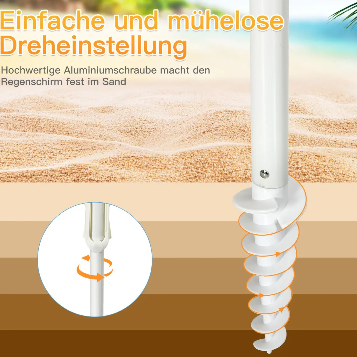2,2 M Strandschirm UPF50 + Sonnenschutz Tragbarer Sonnenschirm Terrassenschirm