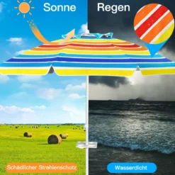 2,2 M Strandschirm UPF50 + Sonnenschutz Tragbarer Sonnenschirm Terrassenschirm