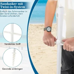 2,2 M Strandschirm UPF50 + Sonnenschutz Tragbarer Sonnenschirm Terrassenschirm